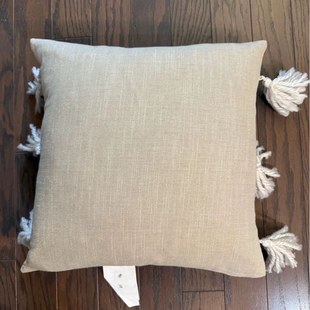 VILLA by CLASSIC HOME Vegan Leather Fringe Pillow Duck Feather Insert 18x18